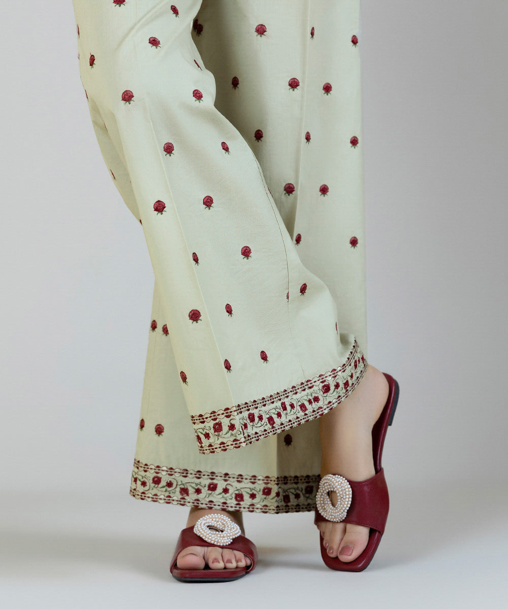 Embroidered Cambric Flared Pants