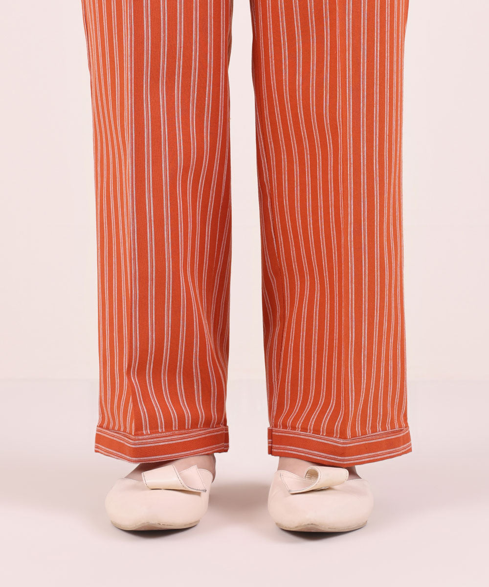 Women's Pret Yarn Dyed Solid Orange Straight Pants