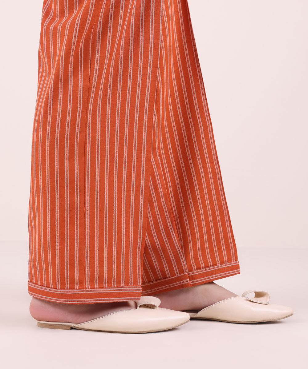 Women's Pret Yarn Dyed Solid Orange Straight Pants