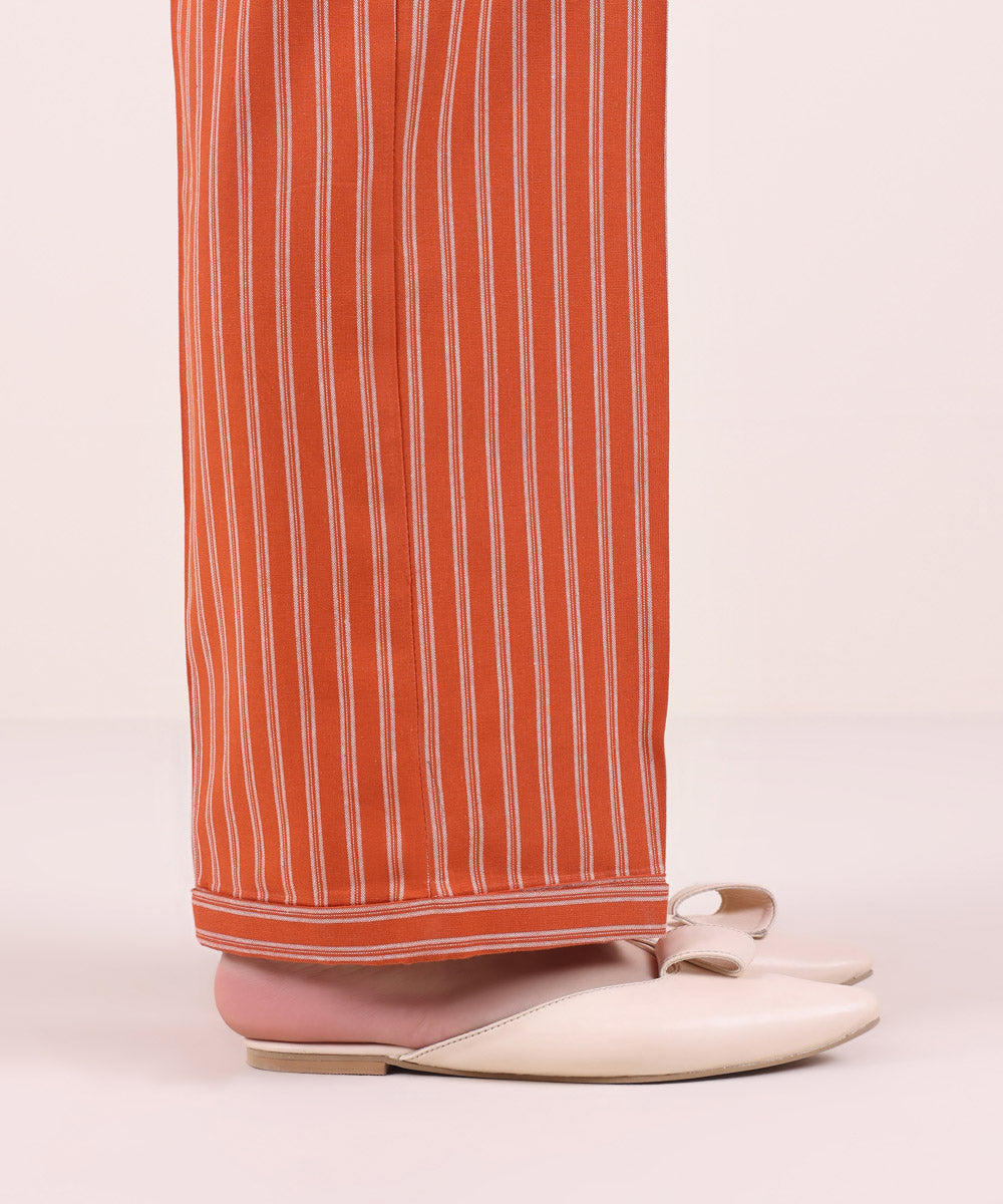 Women's Pret Yarn Dyed Solid Orange Straight Pants