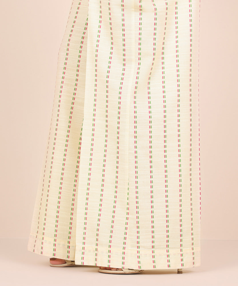 Women's Pret Printed Cream Khaddar Flared Trousers