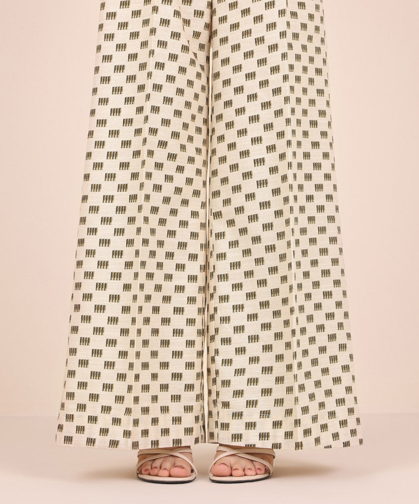 Women's Pret Printed Biege Khaddar Flared Trousers