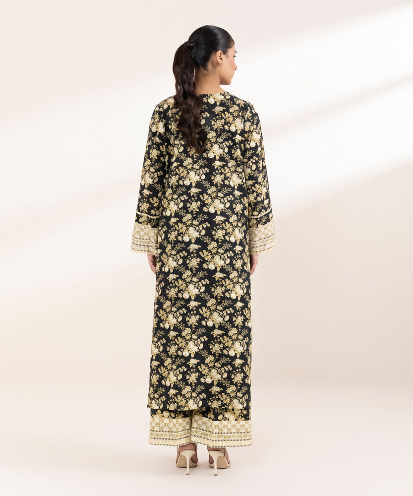 Women's Pret Printed Black Khaddar A Line Shirt