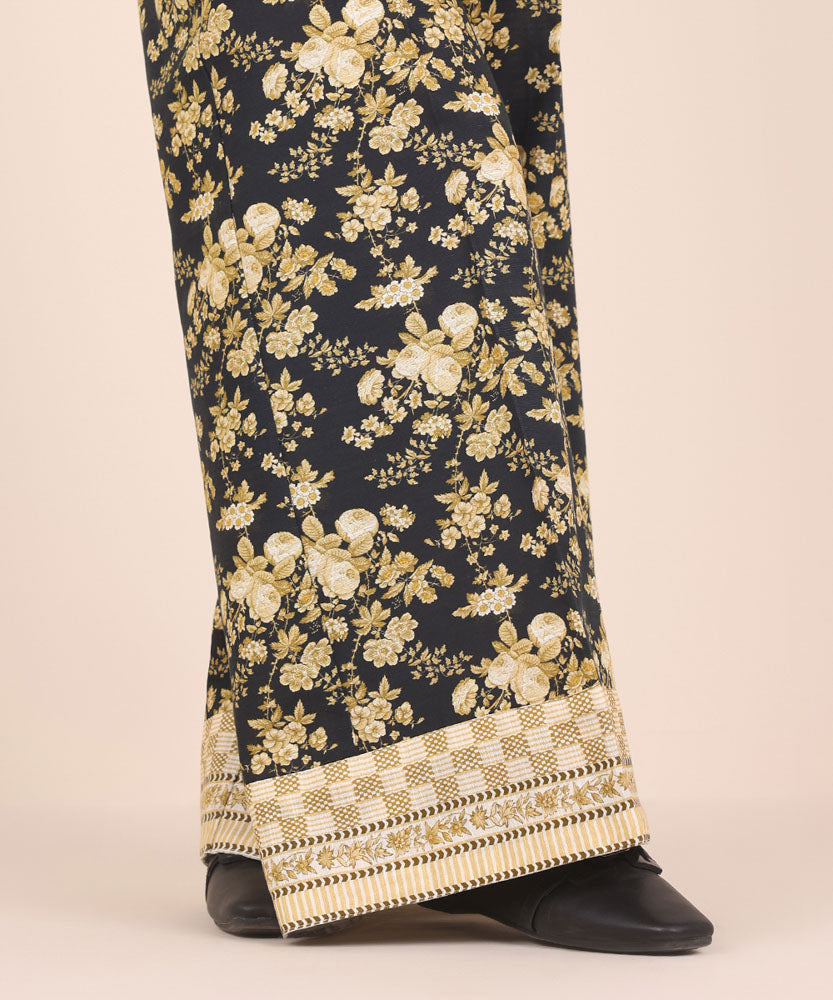 Women's Pret Printed Black Khaddar Culotte Trousers