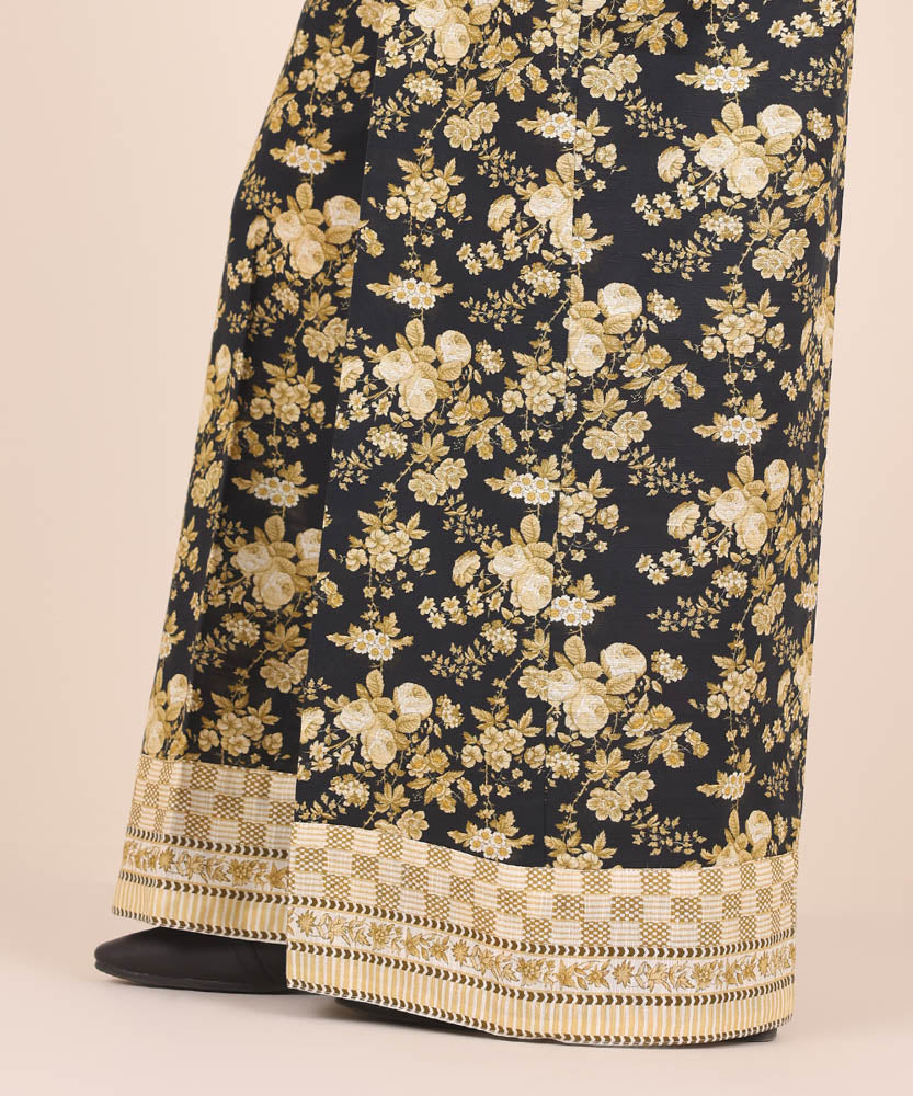 Women's Pret Printed Black Khaddar Culotte Trousers