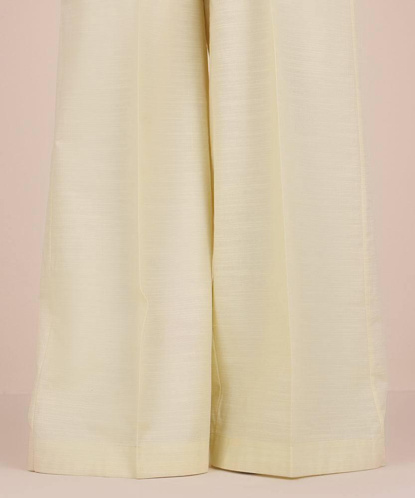 Women's Pret Solid Off White Khaddar Culotte Trousers