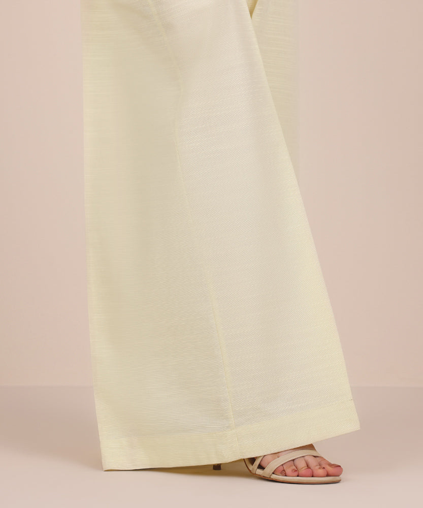 Women's Pret Solid Off White Khaddar Culotte Trousers