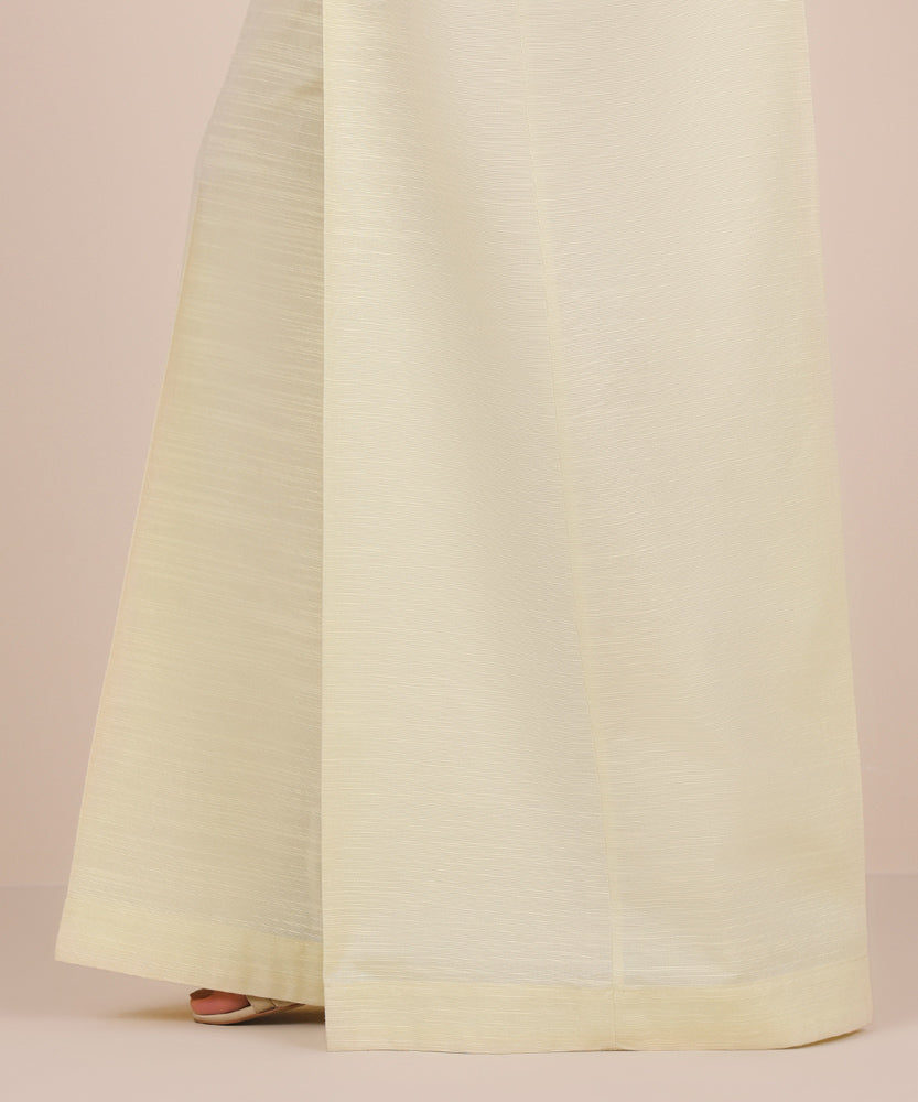 Women's Pret Solid Off White Khaddar Culotte Trousers