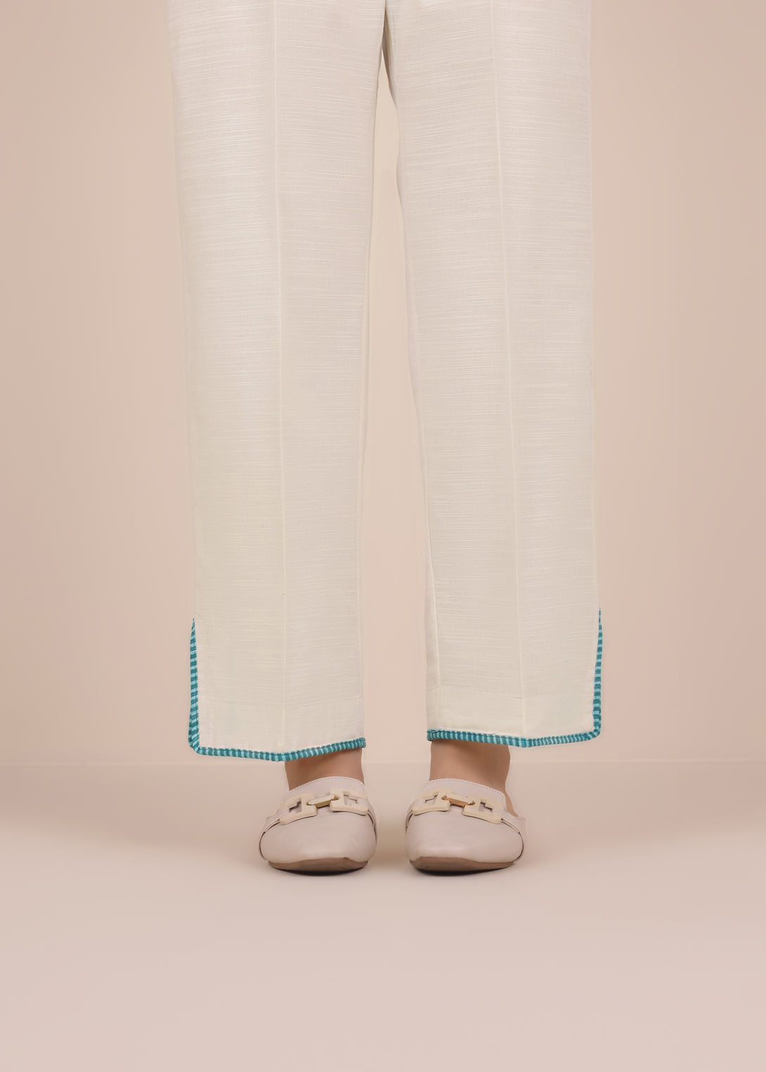 Women's Pret Solid Off White Khaddar Straight Trousers