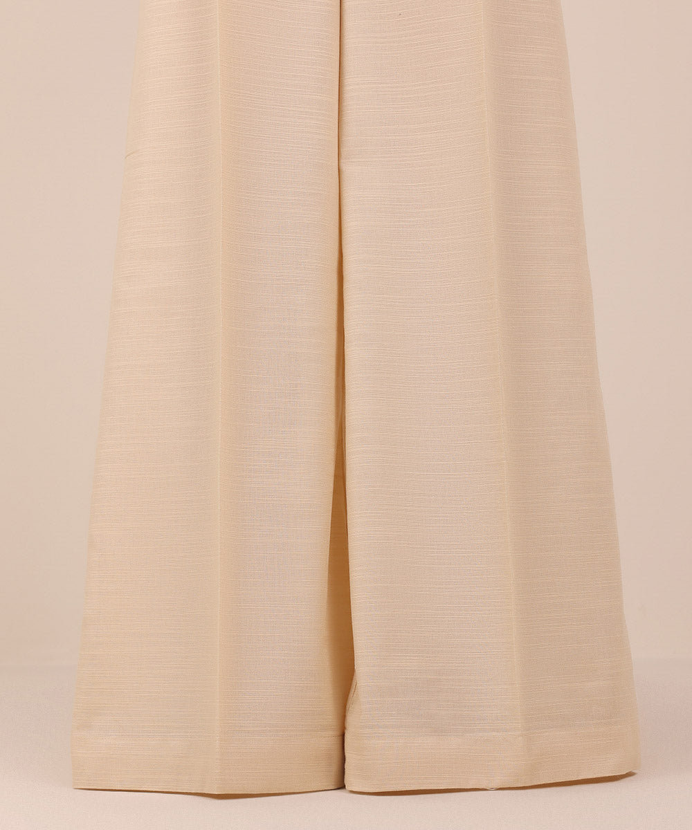 Women's Pret Beige Solid Khaddar Flared Trousers