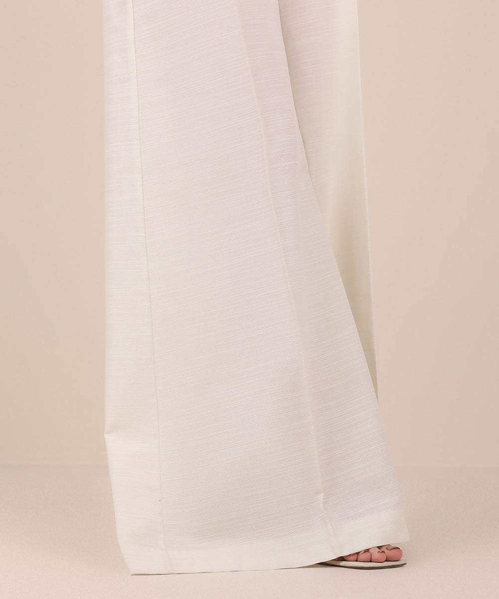 Women's Pret White Solid Khaddar Flared Trousers