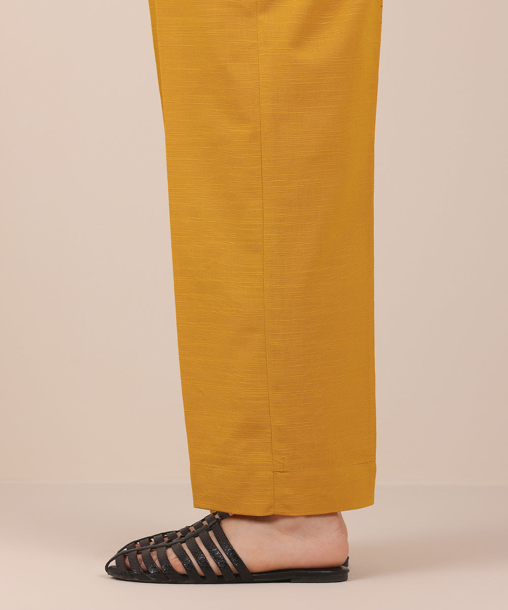 Women's Pret Yellow Solid Khaddar Straight Trousers