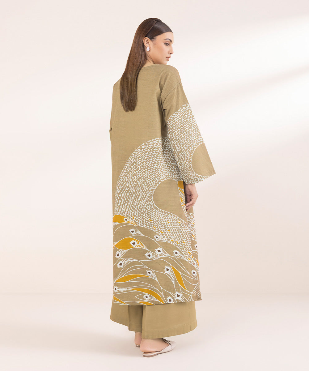 Women's Pret Brown Printed Khaddar Boxy Shirt