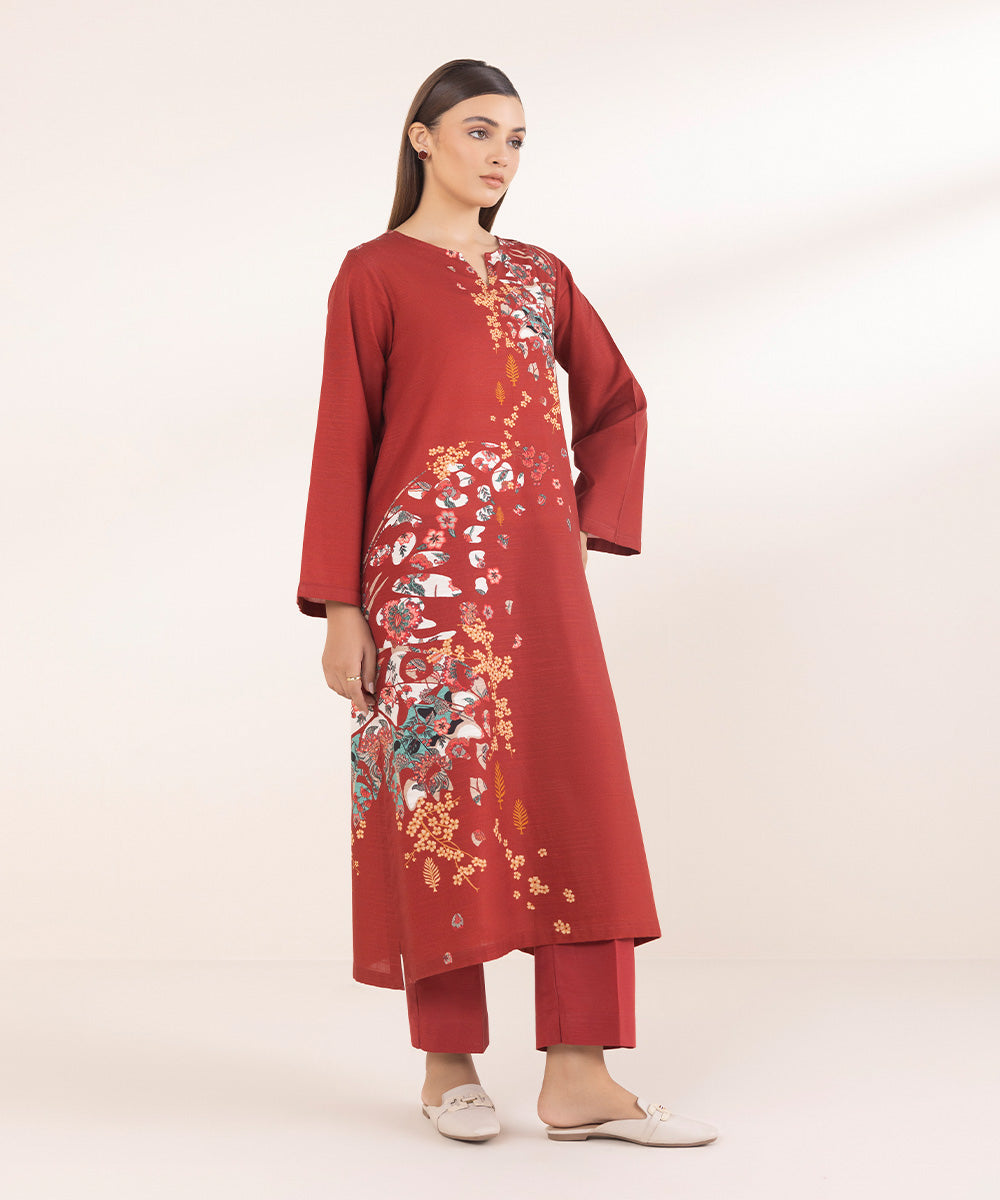 Women's Pret Red Printed Khaddar A-Line Shirt