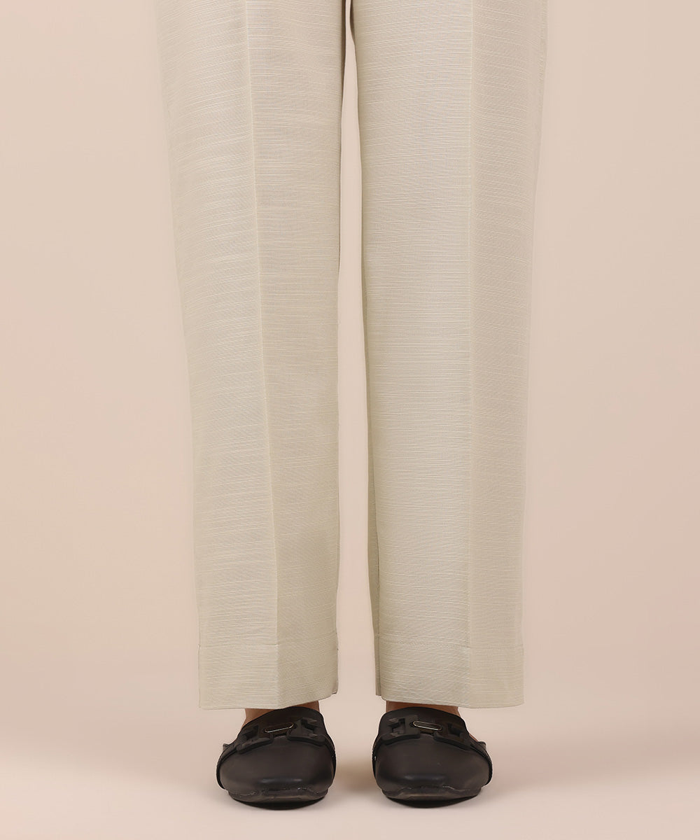 Women's Pret Green Solid Khaddar Straight Trousers