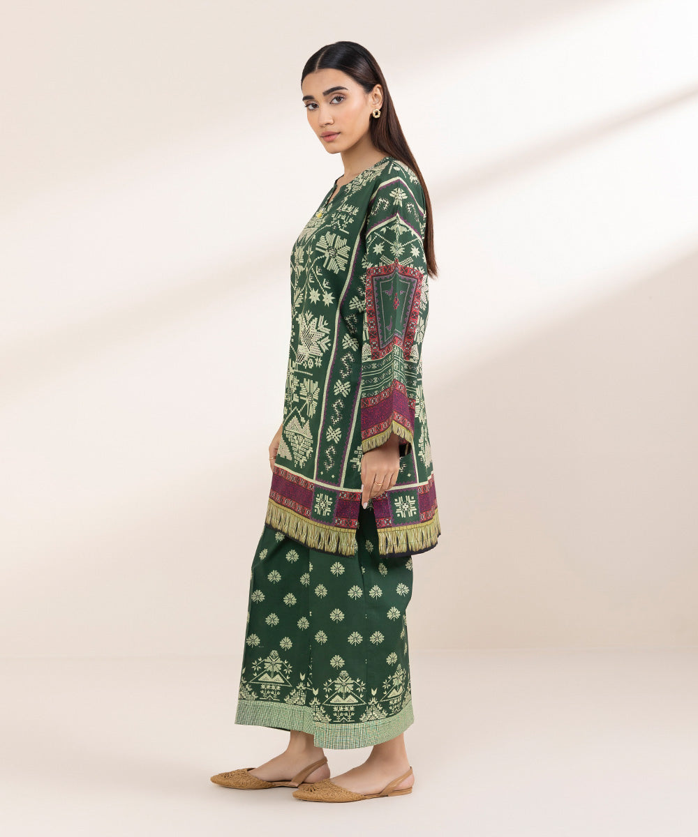 Women's Pret Cambric Green Printed Boxy Shirt