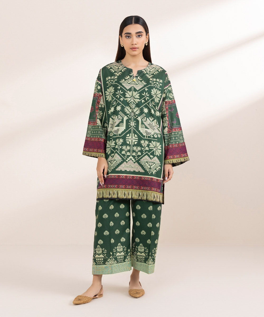 Women's Pret Cambric Green Printed Boxy Shirt