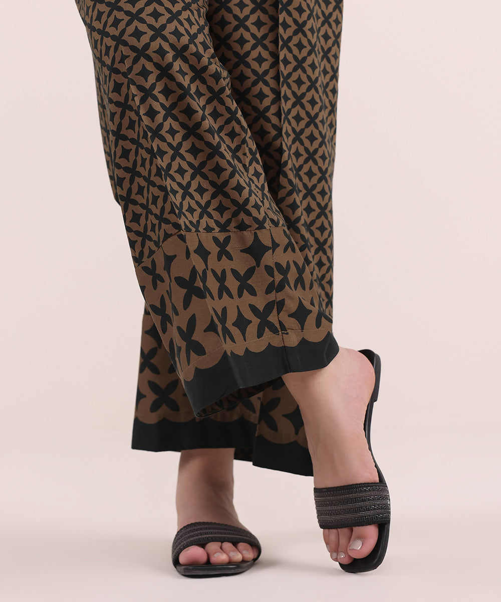 Women's Pret Cotton Brown Printed Culottes