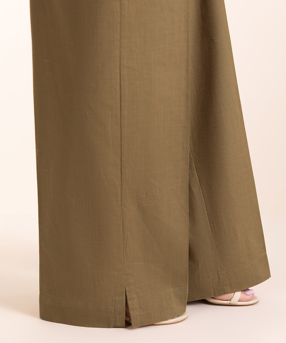 Women's Pret Textured Cotton Brown Solid Culottes