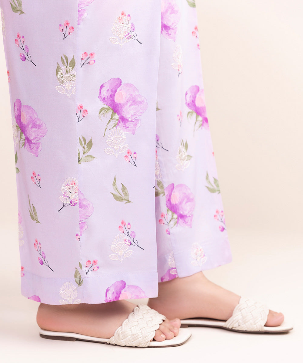 Women's Pret Cotton Viscose Purple Embroidered Culottes