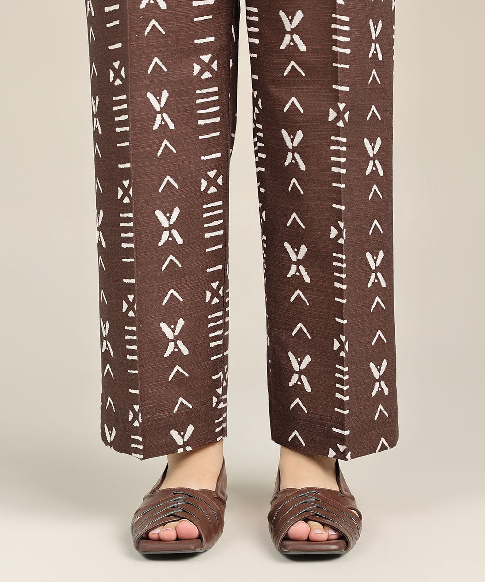 Women's Pret Khaddar Brown Printed Straight Pants