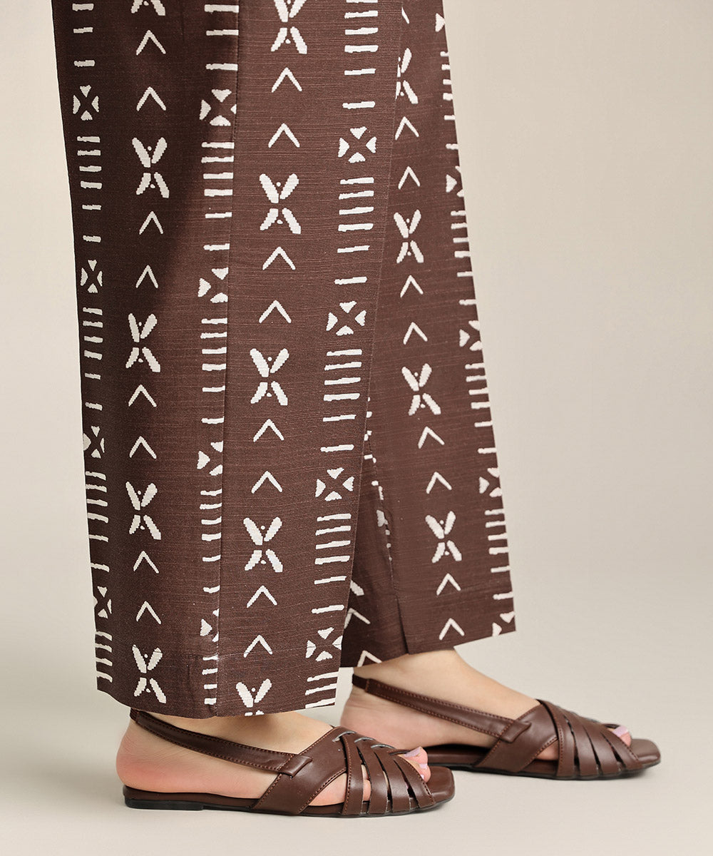 Women's Pret Khaddar Brown Printed Straight Pants