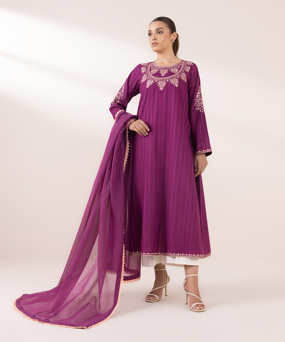 Blended Textured Karandi Purple Solid Dupatta