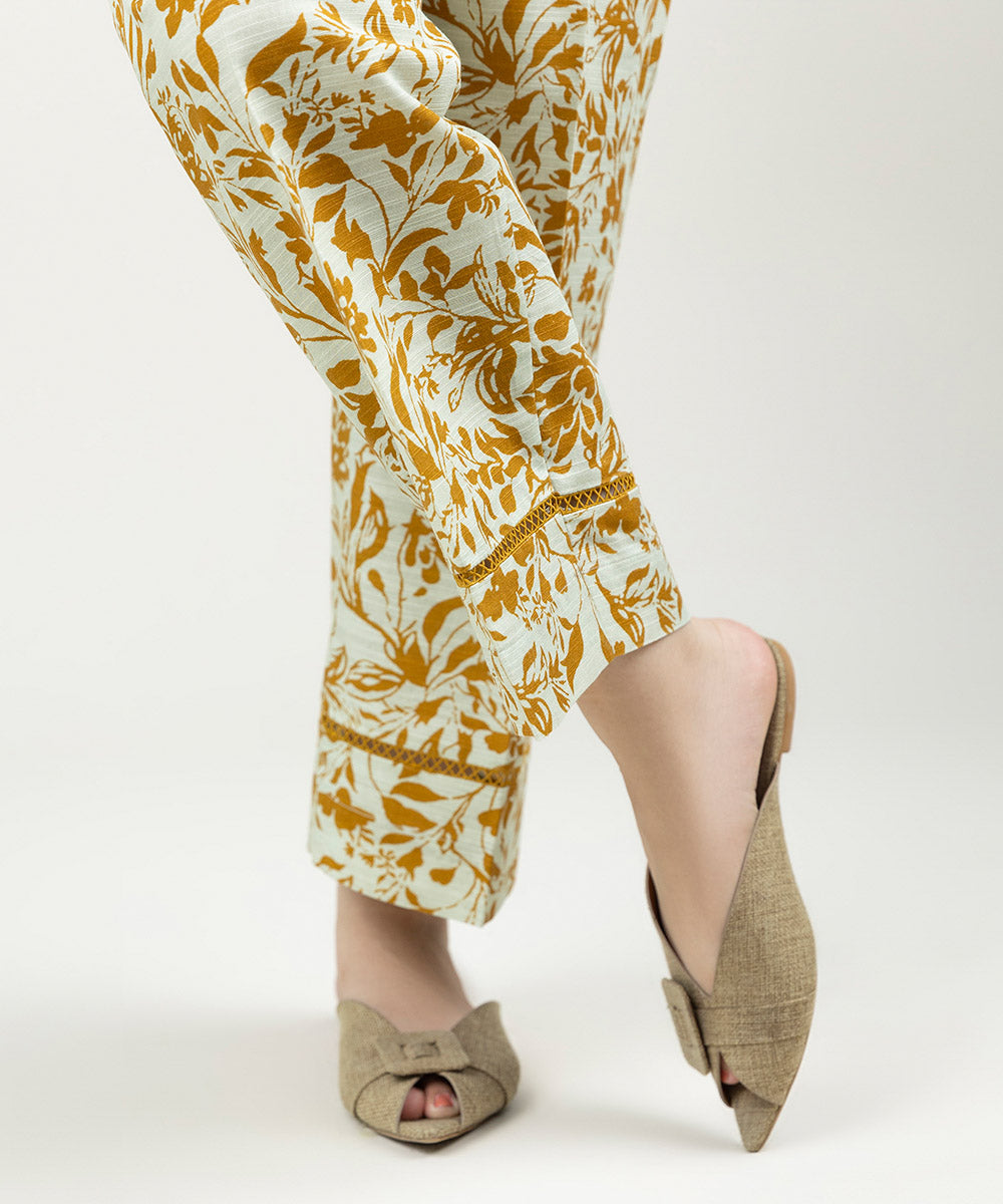 Women's Pret Khaddar Printed Sage Green Straight Pants