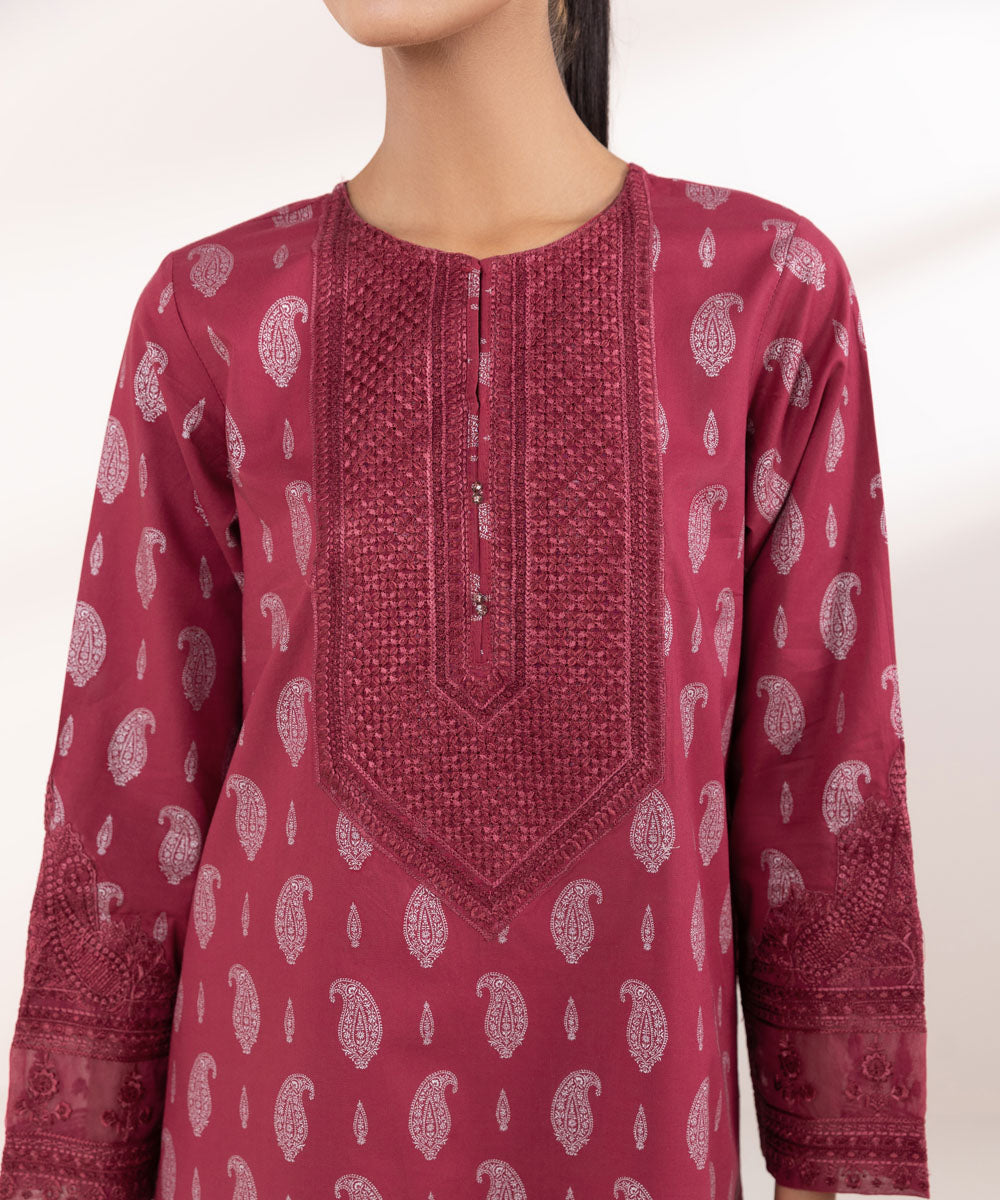 Women's Pret Lawn Red Embroidered Straight Shirt