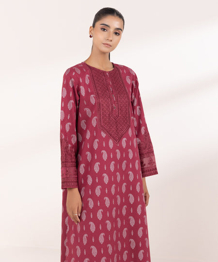 Women's Pret Lawn Red Embroidered Straight Shirt