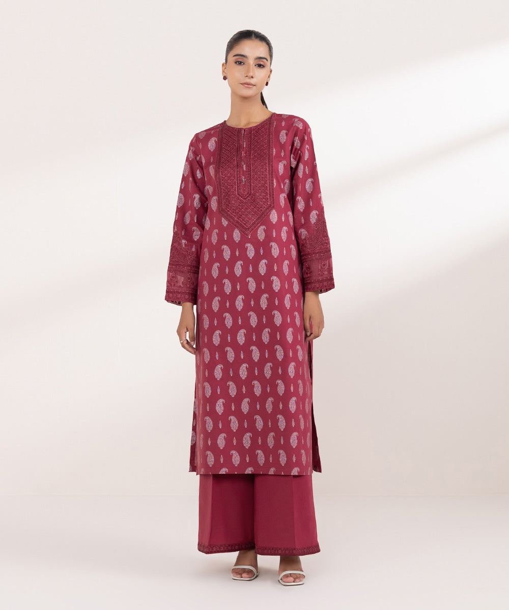 Women's Pret Lawn Red Embroidered Straight Shirt