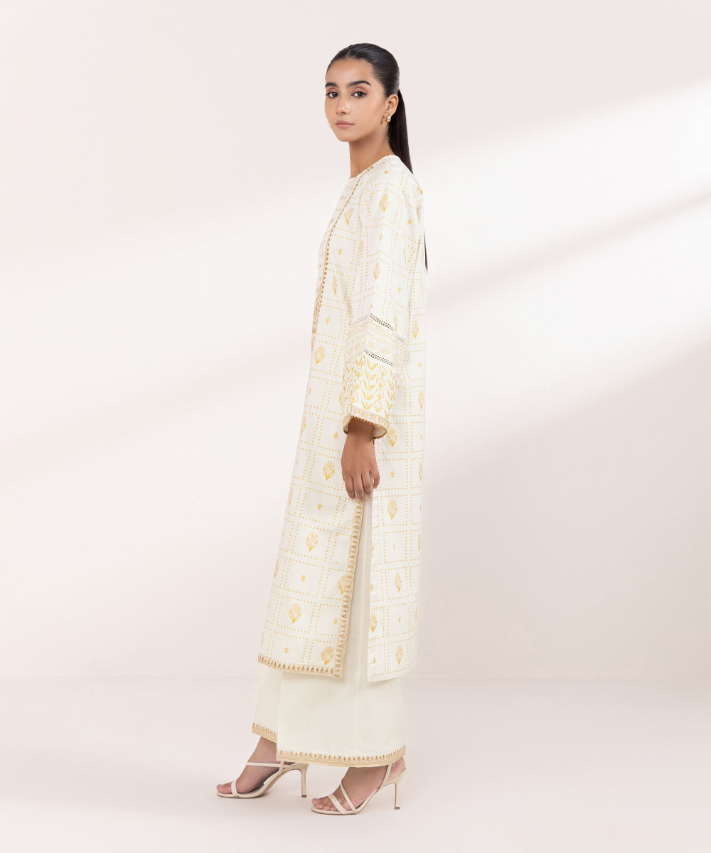 Women's Pret Lawn Off White Embroidered A-Line Shirt