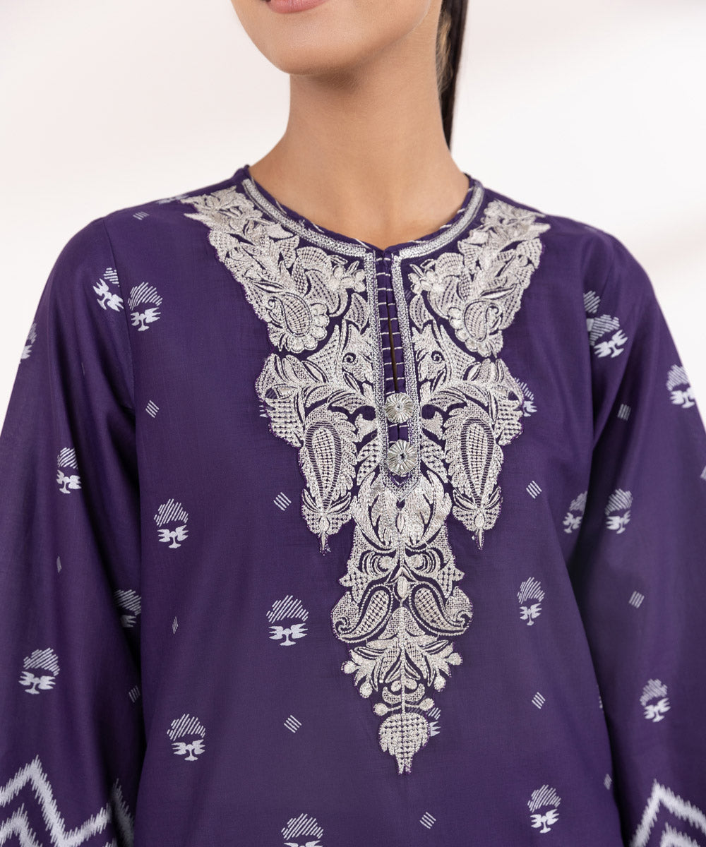 Women's Pret Lawn Purple Embroidered A-Line Shirt