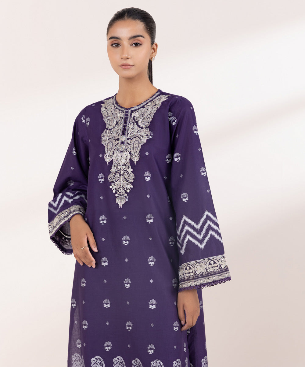 Women's Pret Lawn Purple Embroidered A-Line Shirt