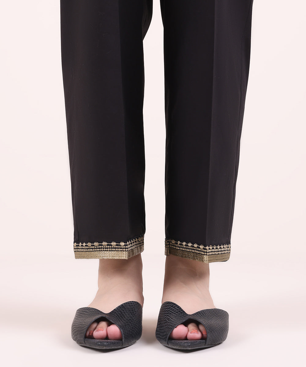 Women's Pret Cambric Black Embroidered Straight Pants