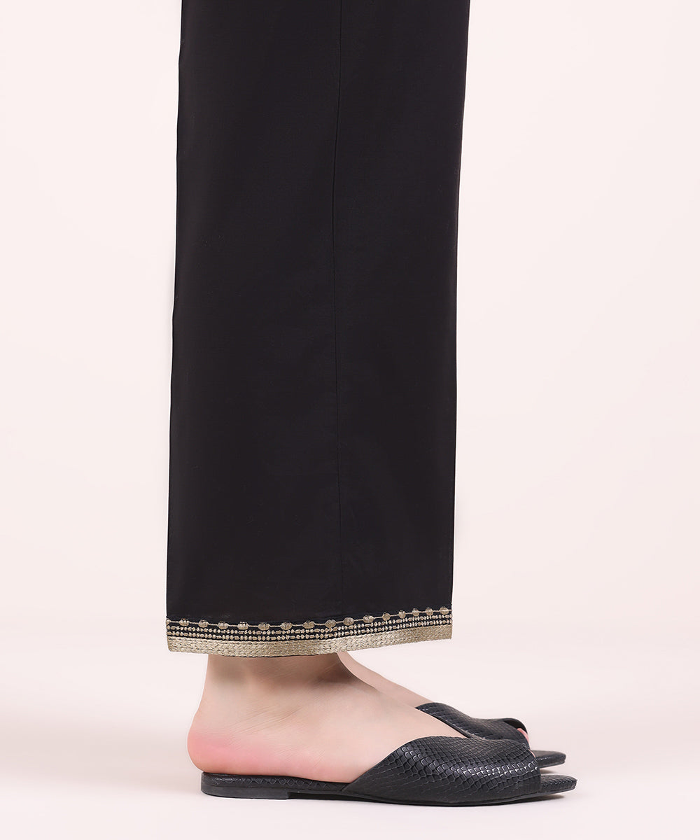 Women's Pret Cambric Black Embroidered Straight Pants