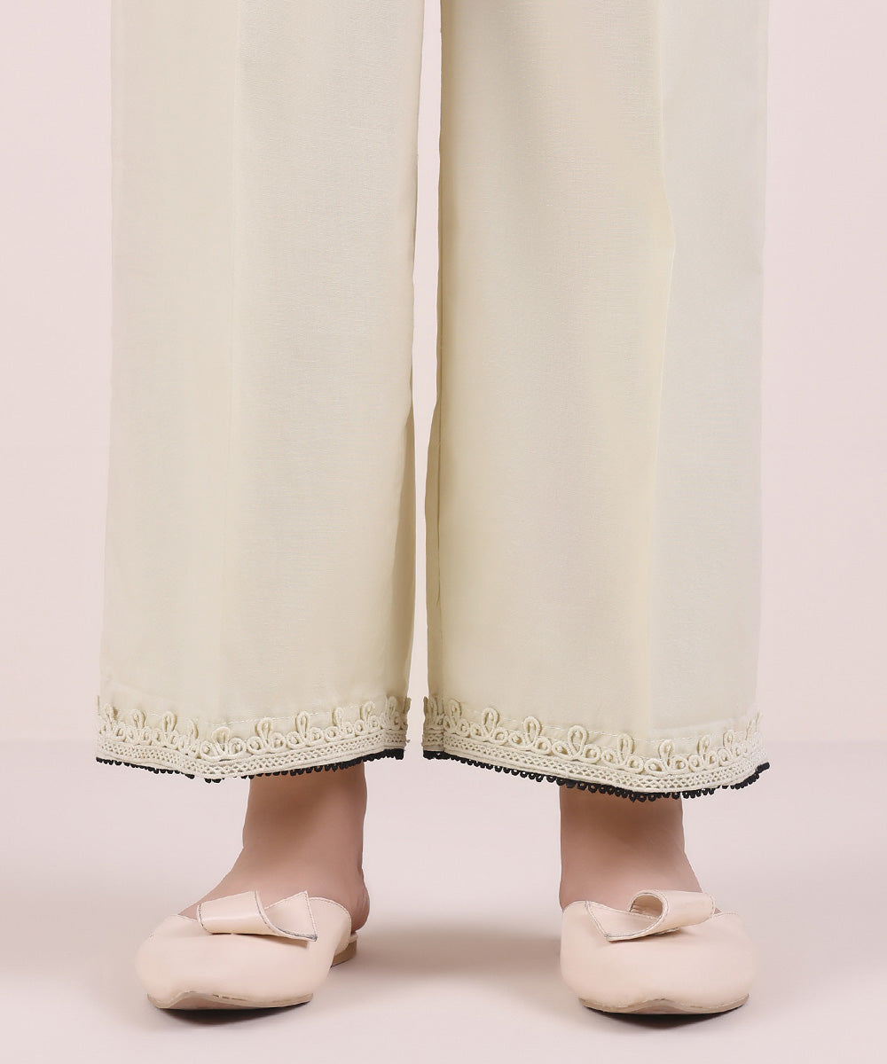 Women's Pret Cambric Off White Solid Culottes