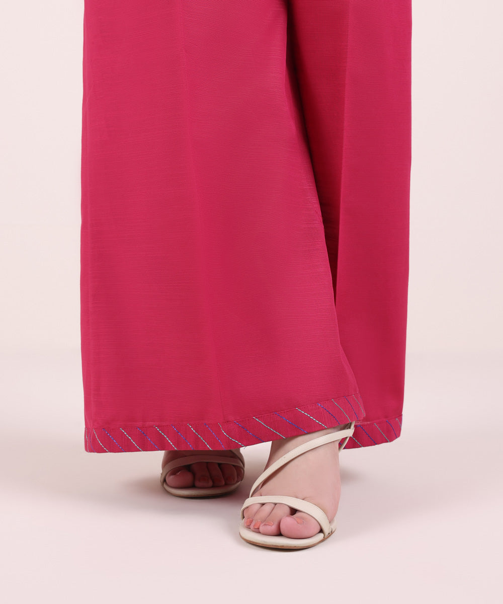 Women's Pret Khaddar Solid Pink Flared Pants