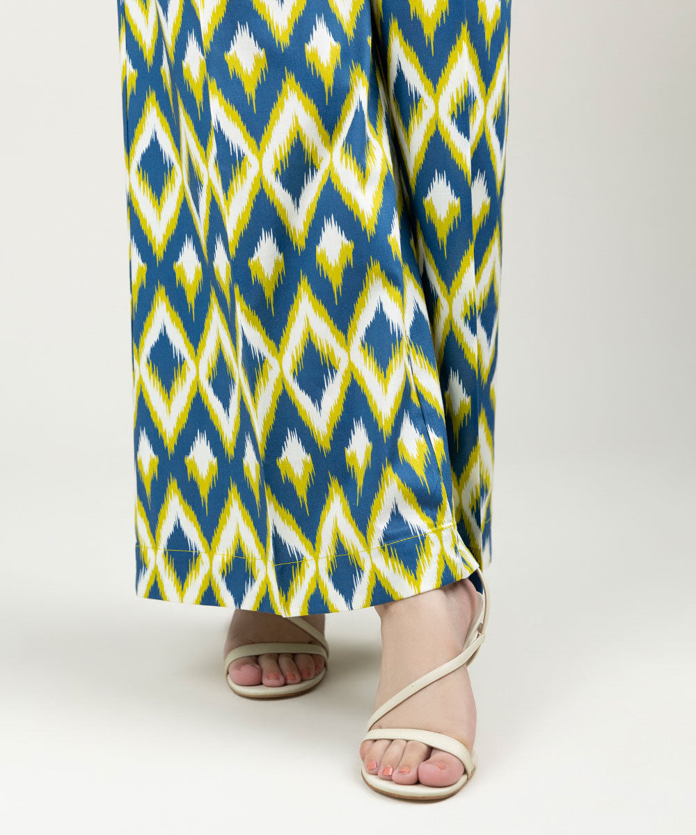 Women's Pret Cotton Viscose Printed Sea Blue Culottes