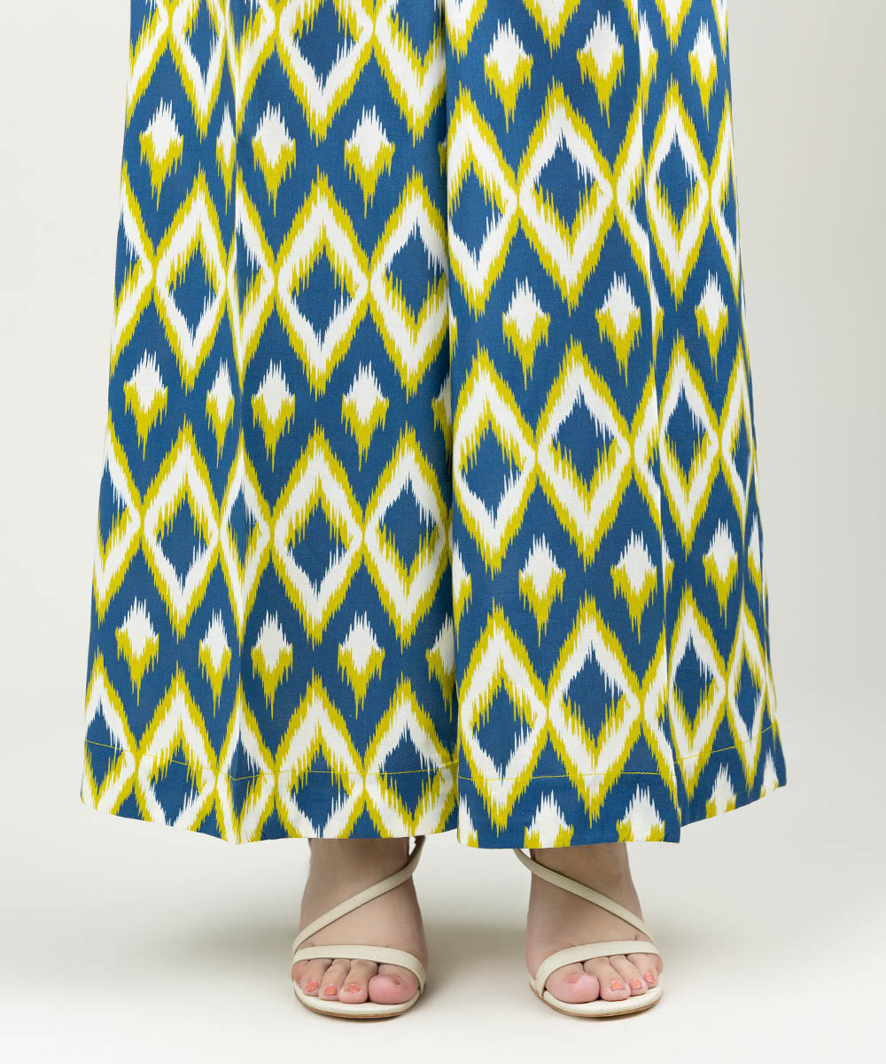 Women's Pret Cotton Viscose Printed Sea Blue Culottes