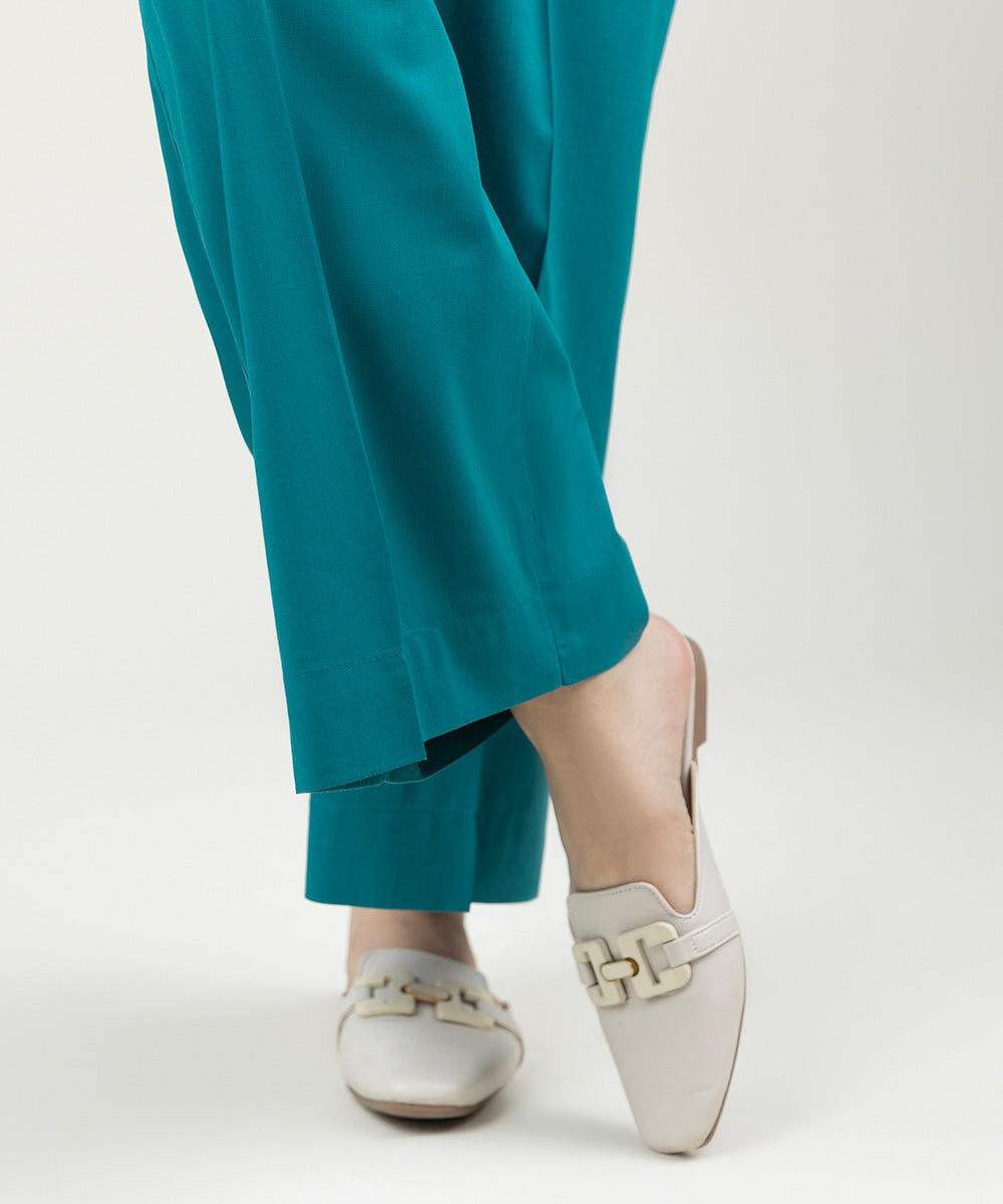 Women's Pret Cotton Viscose Solid Teal  Culottes