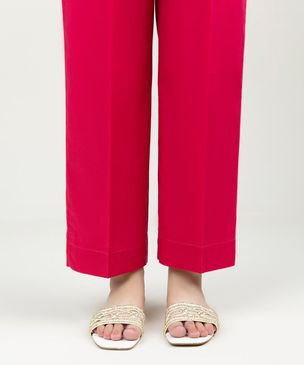 Women's Pret Cambric Solid Shocking Pink Straight Pants