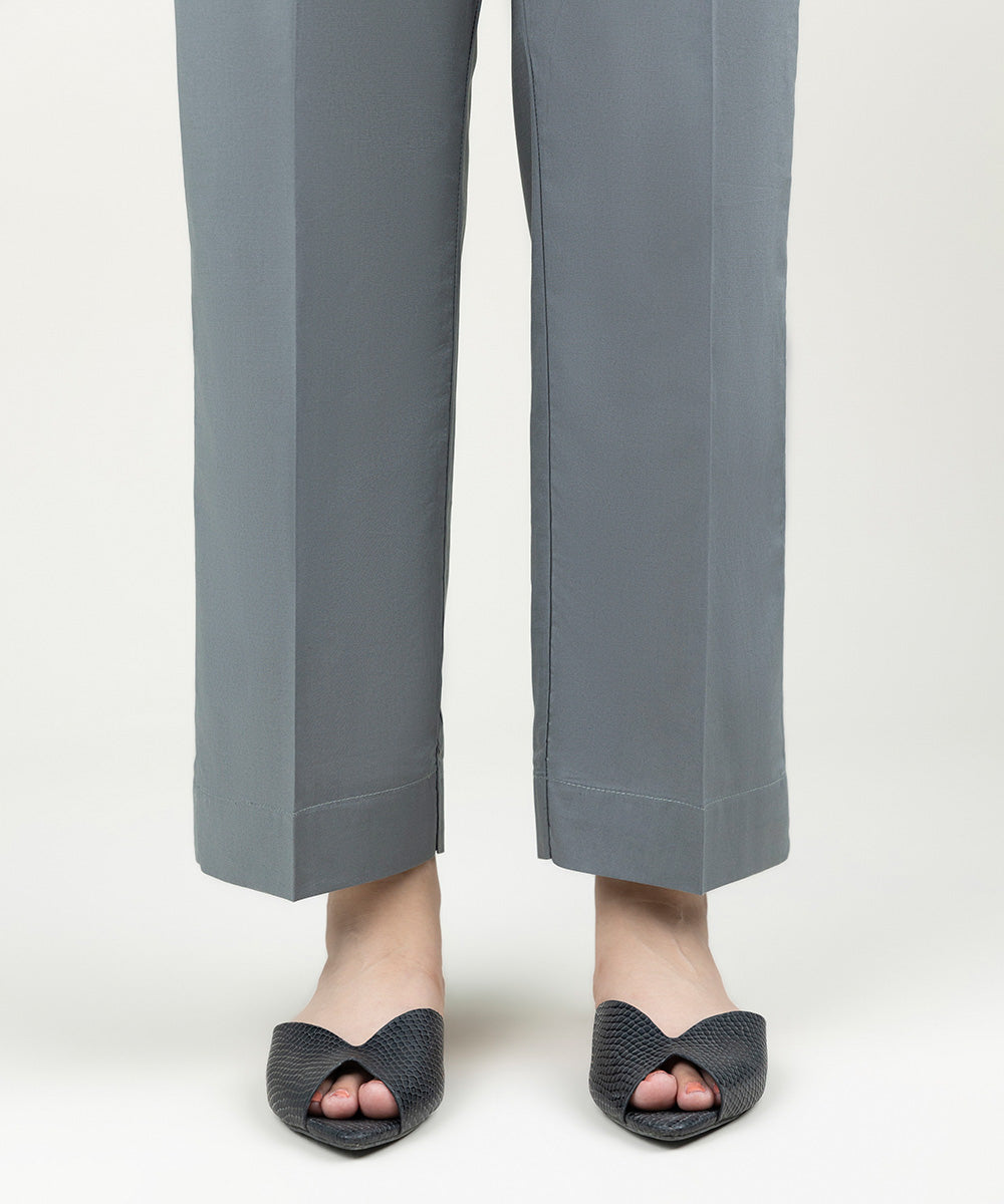 Women's Pret Cambric Solid Grey Straight Pants