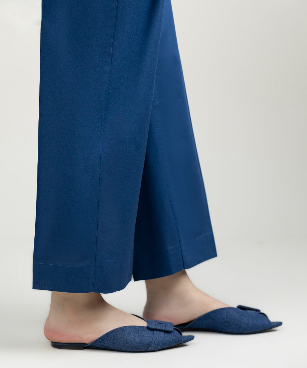 Women's Pret Cambric Solid Navy Blue Straight Pants