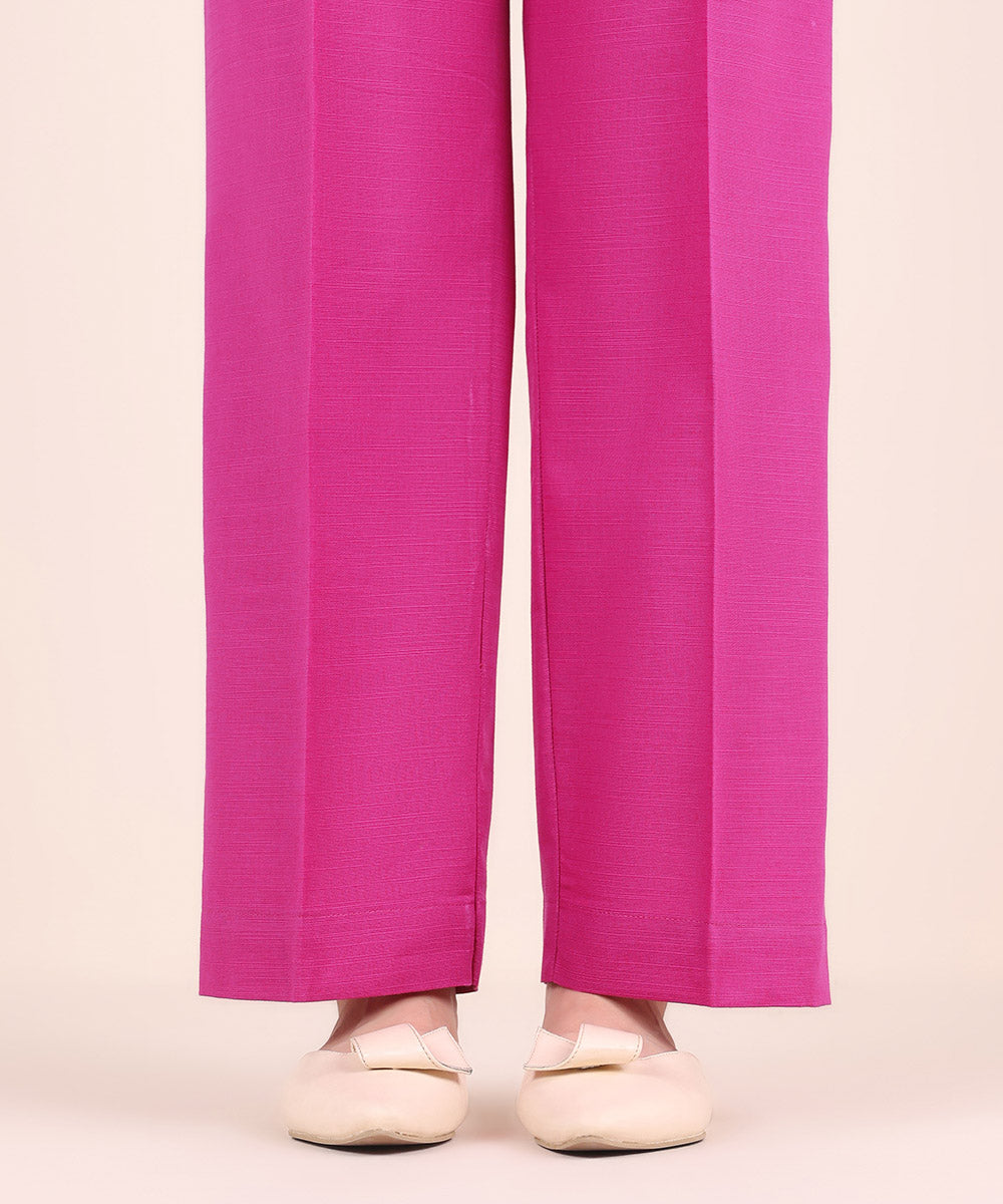 Women's Pret Khaddar Pink Solid Straight Pants