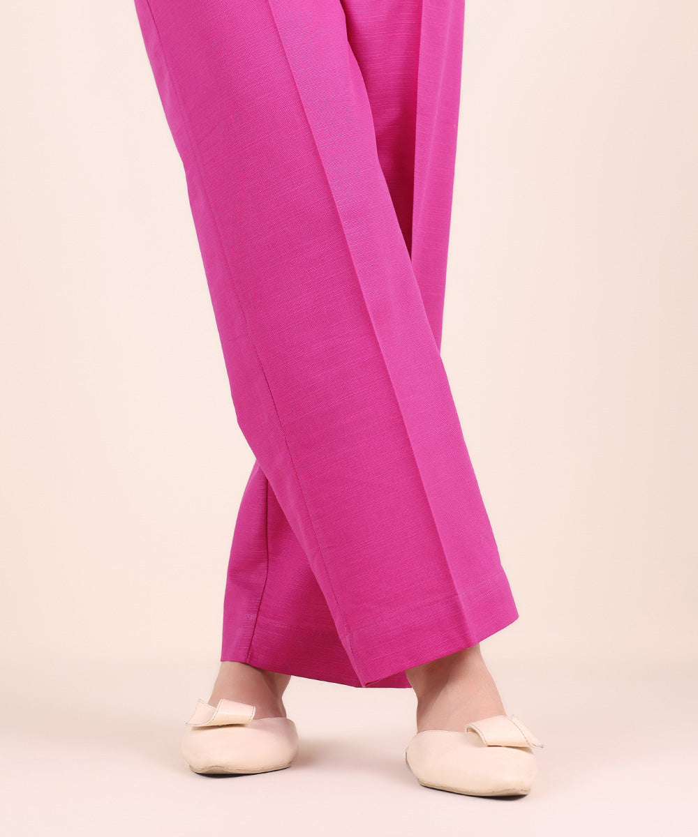 Women's Pret Khaddar Pink Solid Straight Pants