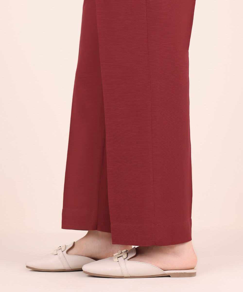 Women's Pret Khaddar Red Solid Straight Pants