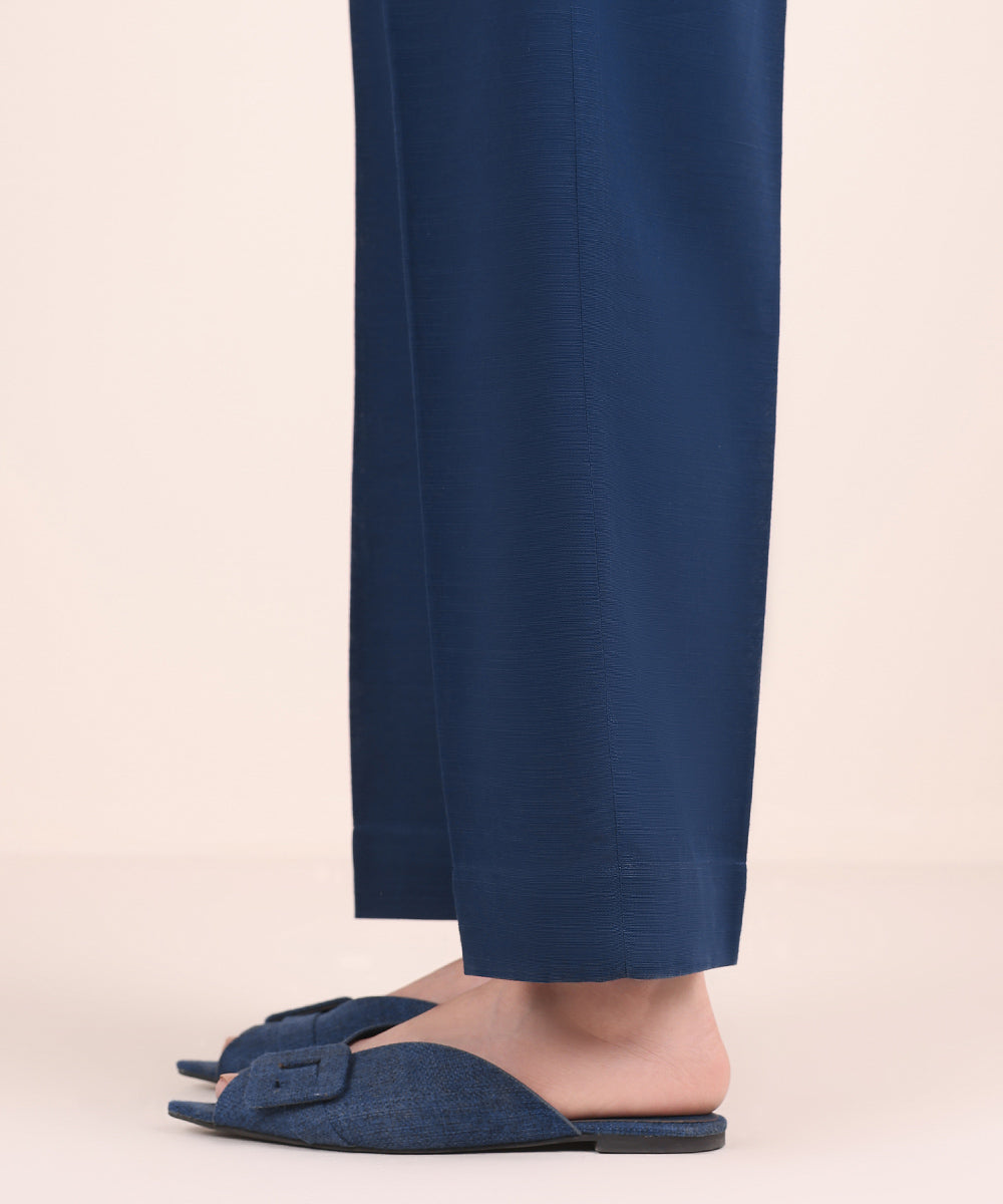 Women's Pret Khaddar Blue Solid Straight Pants