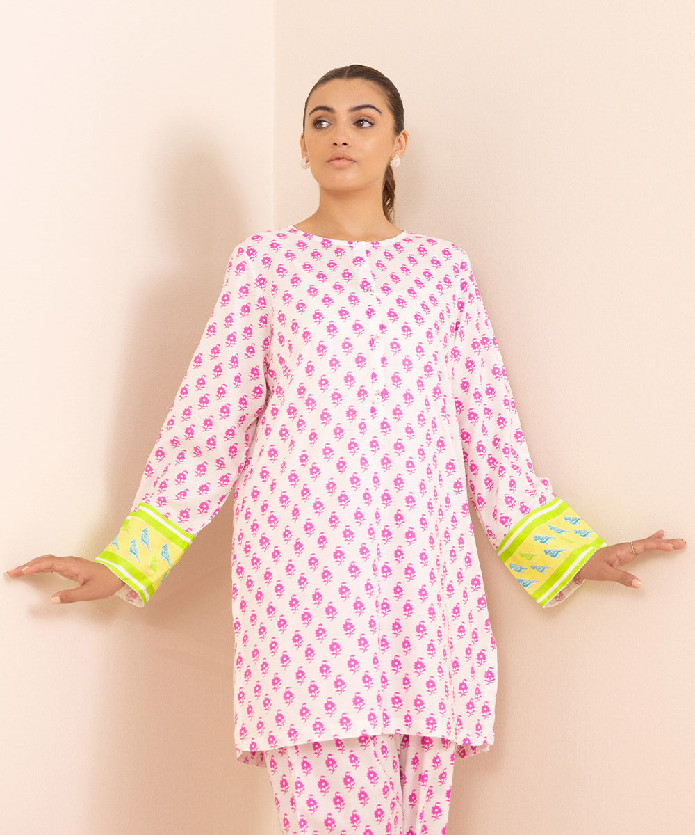 Women's Pret Arabic Lawn Pink Printed A-Line Shirt