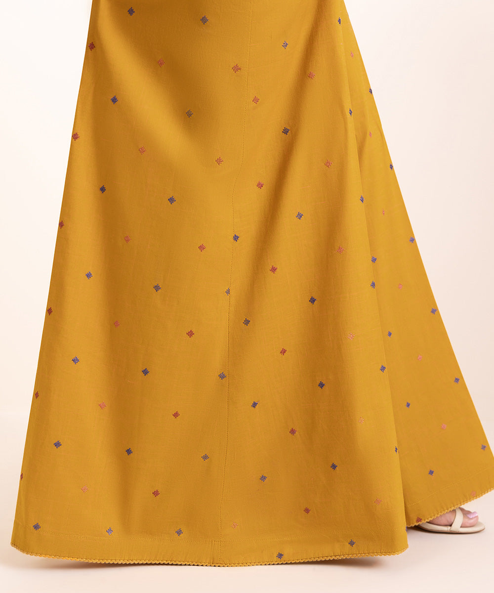 Women's Pret Textured Cotton Yellow Embroidered Sharara